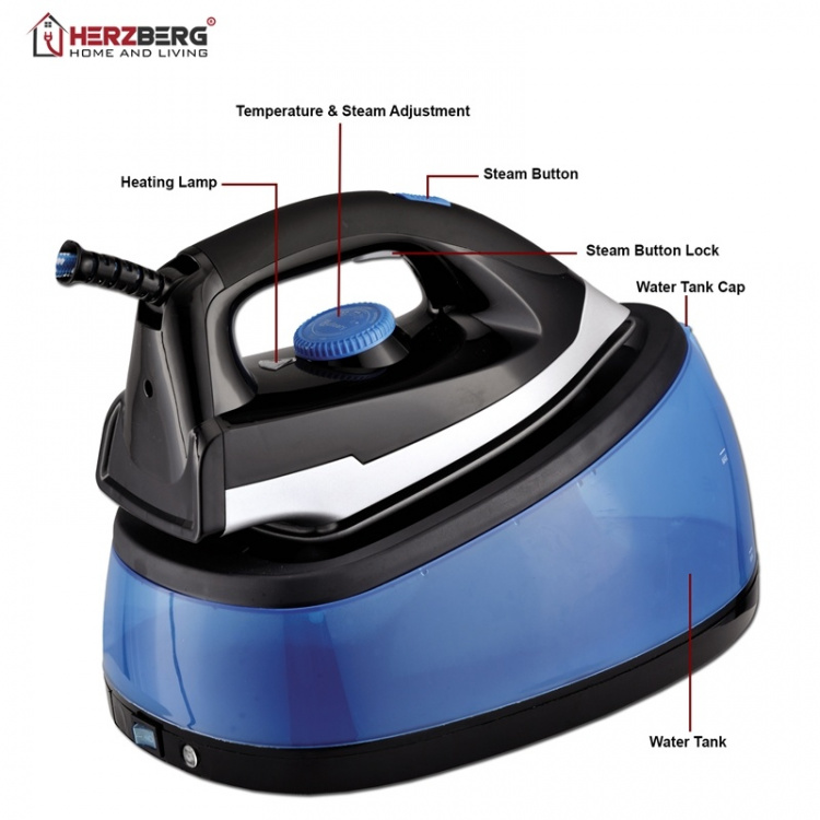 Herzberg 2200W Strykjärn med ångstation