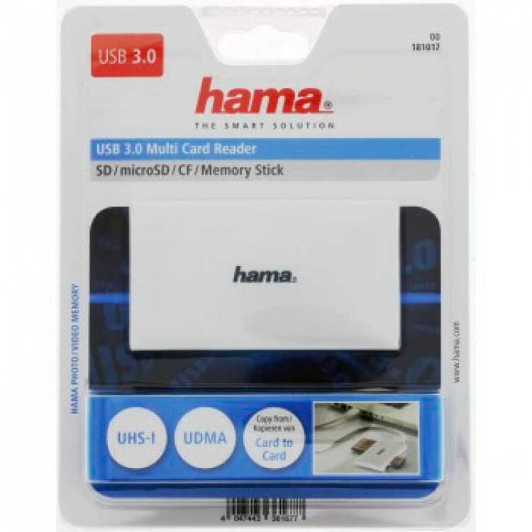 Hama Kortläsare USB 3.0 Multi SD/Micro/CF/MS Vit