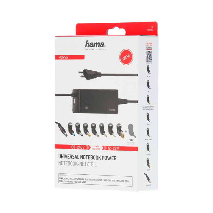 Hama Nätdel Notebook Universal 100-240V 12-22V/90W 8x Adapter