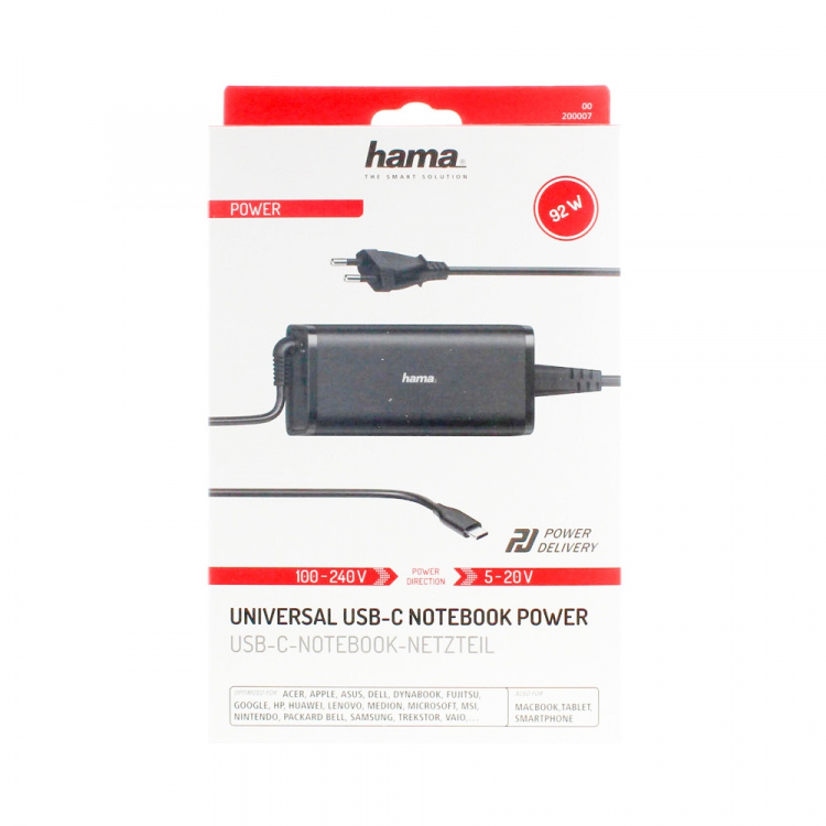 Hama Nätdel Notebook USB-C 100-240V 5-20V/100W Hama Nätdel Notebook USB-C 100-240V 5-20V/100W