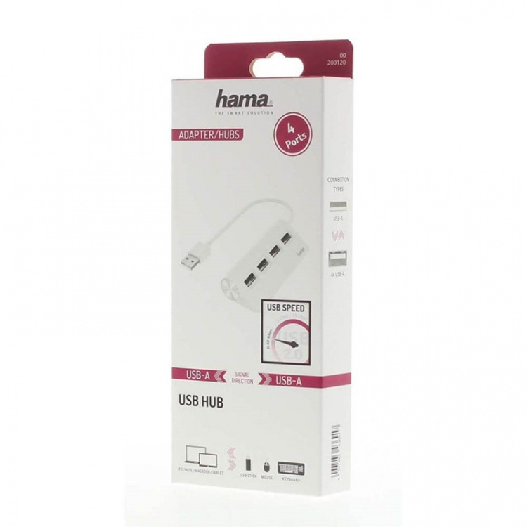 Hama Hub USB-A 2.0 4x Portar 480 Mbit/s Vit Hama Hub USB-A 2.0 4x Portar 480 Mbit/s Vit