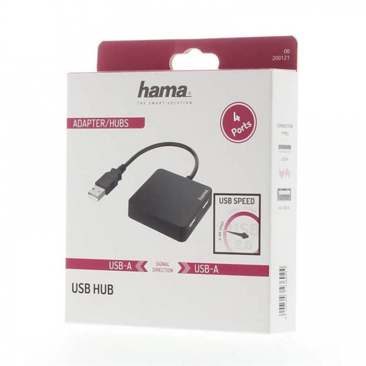 Hama Hub USB-A 2.0 4x Portar 480 Mbit/s Svart