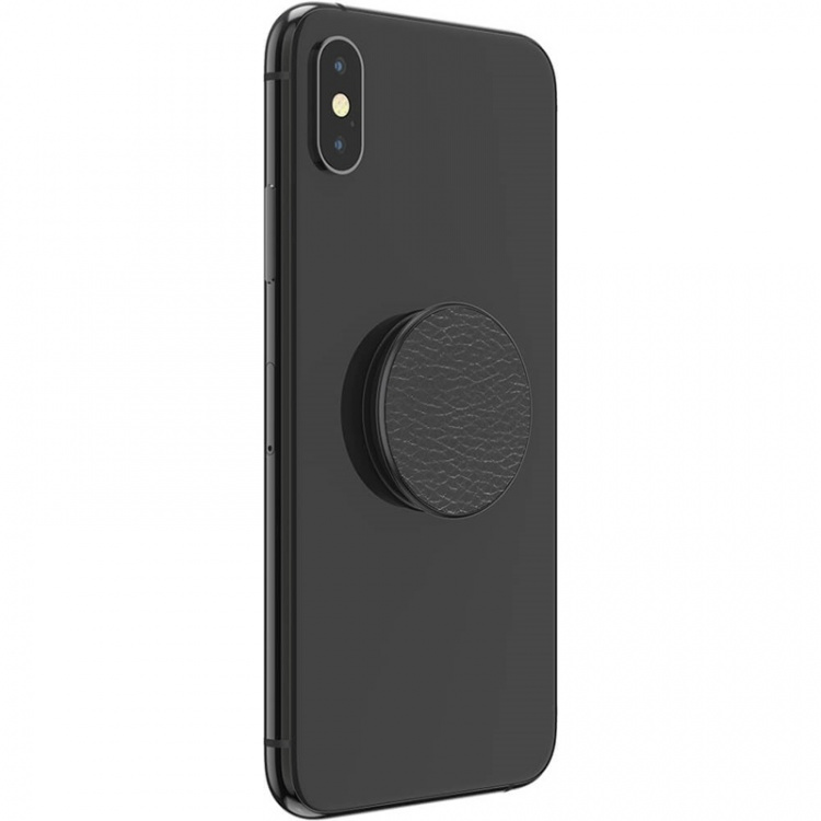 PopSockets Pebbled Vegan Leather Black Avtagbart Grip med Ställfunktion Premium