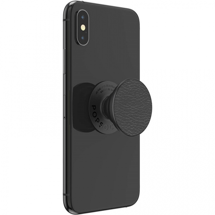 PopSockets Pebbled Vegan Leather Black Avtagbart Grip med Ställfunktion Premium