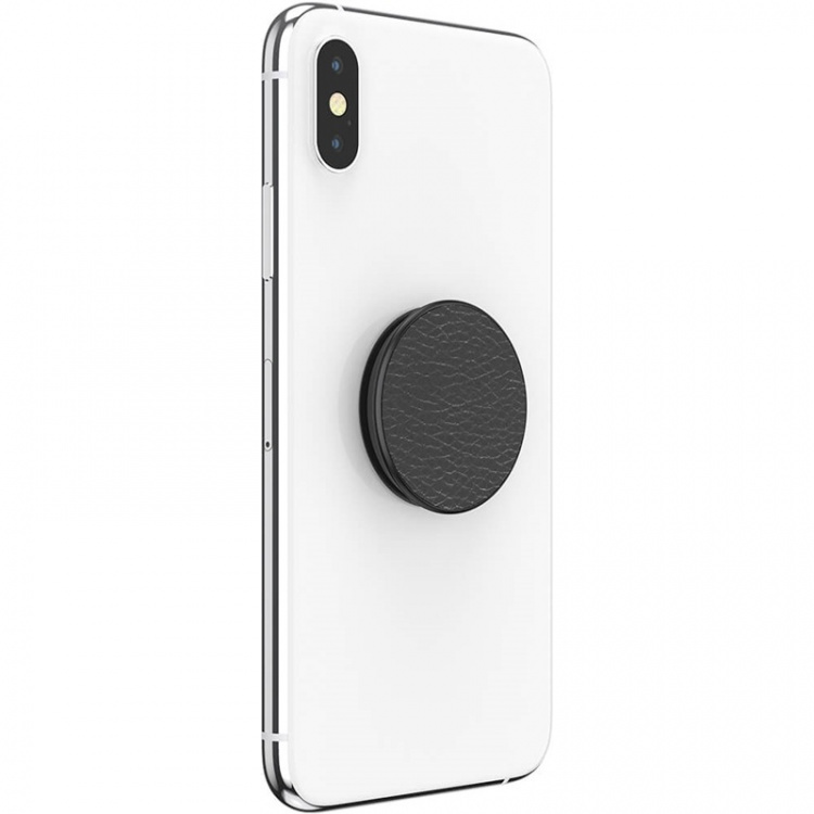PopSockets Pebbled Vegan Leather Black Avtagbart Grip med Ställfunktion Premium