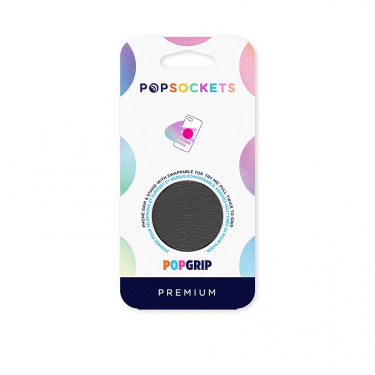 PopSockets Pebbled Vegan Leather Black Avtagbart Grip med Ställfunktion Premium