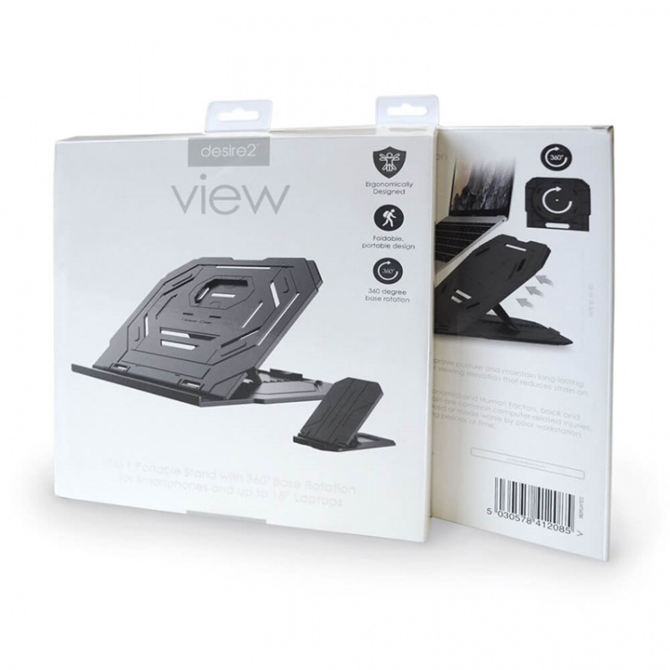 Desire2 2-i-1 Portabelt Laptopställ Svart 360 Roterbart Desire2 2-i-1 Portabelt Laptopställ Svart 360 Roterbart