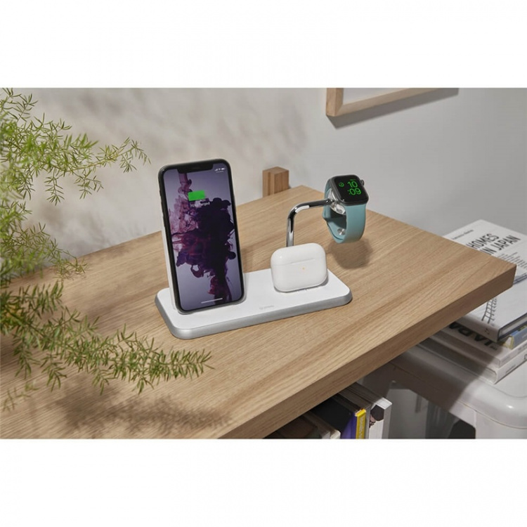 Zens Triple Bordsladdare QI + Dock + Watch 10W Vit (Apple QC 7,5W) 220V-sladd