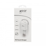 GEAR Laddare GAN 220V 2xUSB-C + 1xUSB-A PD 45W + 18W + 3A (totalt 65W) Vit