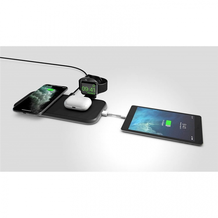 Zens 4in1 Dual Alu. Laddare QI 220V-Sladd 2x10W + 45W PD + Apple Watch Puck MFI