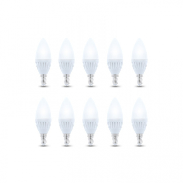 LED-Lampa E14, C37, 10W, 230V, 6000K, Keramisk, 10-pack, Kallvitt