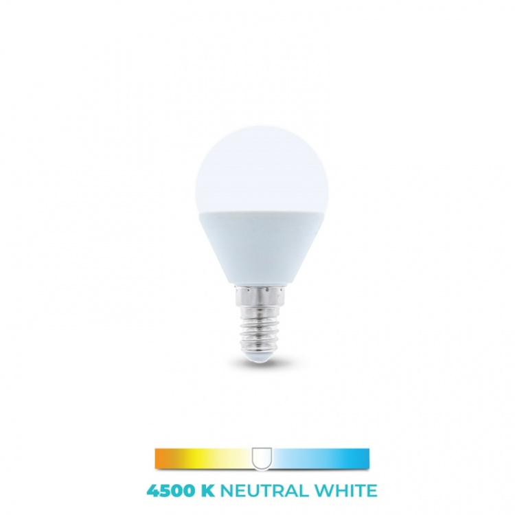 LED-Lampa E14, G45, 6W, 4500K, Vit neutral