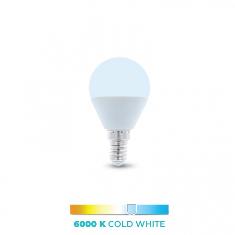 LED-Lampa E14, G45, 6W, 6000K, Kallvitt