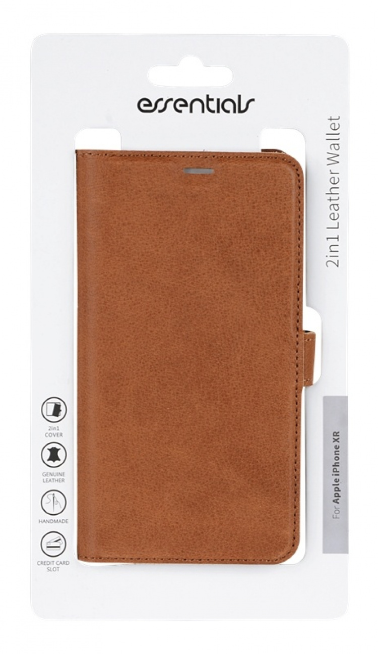 Essentials iPhone XR, Läder wallet avtagbar, ljus brun Essentials iPhone XR, Läder wallet avtagbar, ljus brun