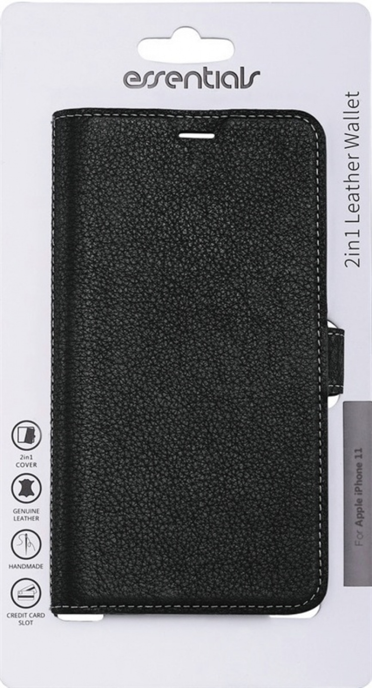 Essentials iPhone 11, Läder wallet avtagbar, svart Essentials iPhone 11, Läder wallet avtagbar, svart