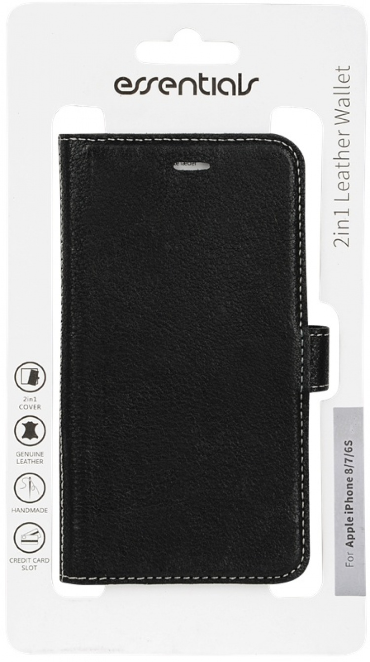 Essentials iPhone 6/7/8/SE (2020), Läder wallet avtagbar, svart
