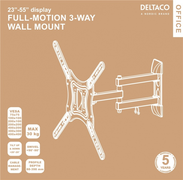DELTACO Office, full-motion 3-way wall, 23