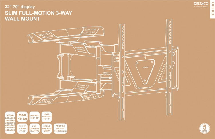 DELTACO Office, slim full-motion 3-way wall, 32 DELTACO Office, slim full-motion 3-way wall, 32