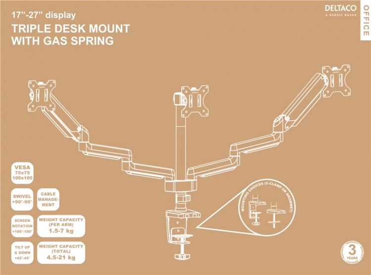 DELTACO Office, Tripple desk, gas spring,17