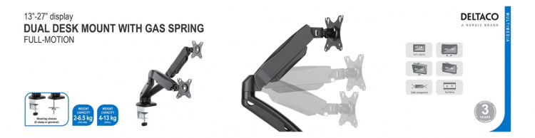 DELTACO Dubbelt bildskärmsfäste, 13-27