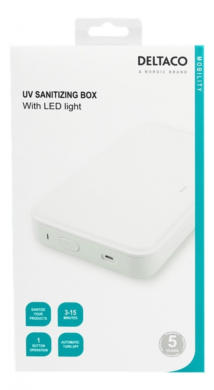 DELTACO UV sanitizing box, UVC LED, disinfect your phone, jewelry etc.