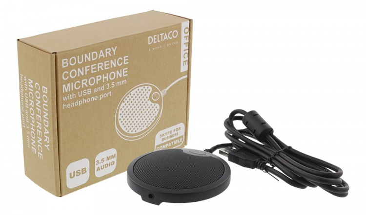 DELTACO Office Tryckzonsmikrofon med USB och 3,5 mm, VoIP/Skype kompat