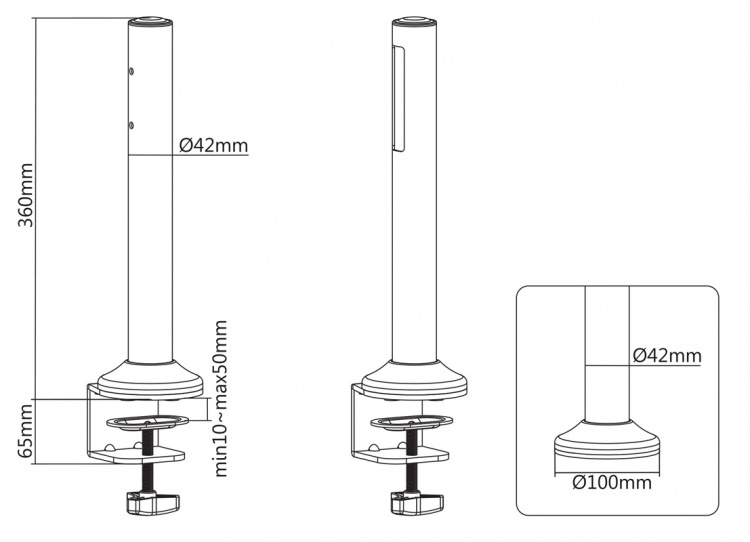 DELTACO Office, Slatwall Desk Mounting Pole DELTACO Office, Slatwall Desk Mounting Pole