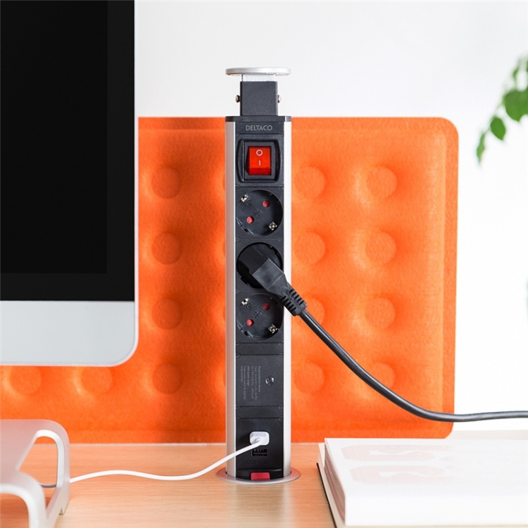 DELTACO Office Tabletop Pop-Up Power Strip with Surge Protector