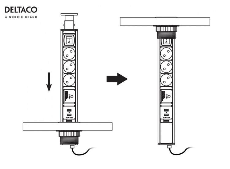 DELTACO Office Tabletop Pop-Up Power Strip with Surge Protector