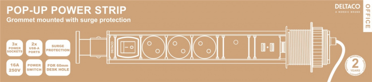 DELTACO Office Tabletop Pop-Up Power Strip with Surge Protector