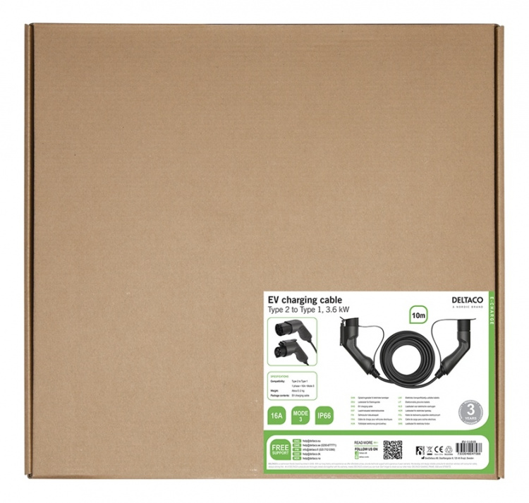 DELTACO e-Charge, cable type 2 - type 1, 1 phase, 16A, 10M DELTACO e-Charge, cable type 2 - type 1, 1 phase, 16A, 10M