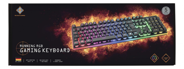 DELTACO GAMING membrane keyboard, RGB backlight, anti-ghosting, DE lay DELTACO GAMING membrane keyboard, RGB backlight, anti-ghosting, DE lay
