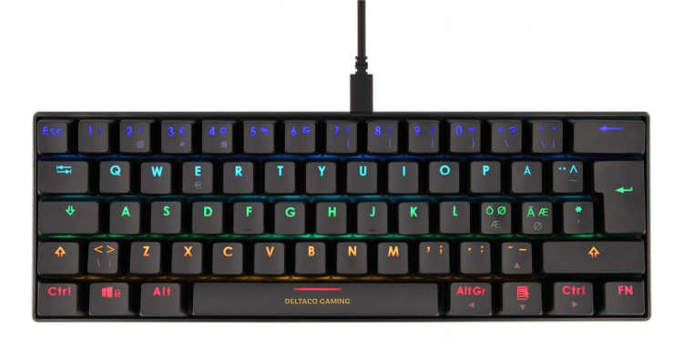 DELTACO GAMING Mekaniskt 60% RGB-tangentbord, bruna brytare, 62 tangen DELTACO GAMING Mekaniskt 60% RGB-tangentbord, bruna brytare, 62 tangen