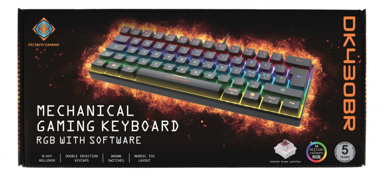 DELTACO GAMING Mekaniskt 60% RGB-tangentbord, bruna brytare, 62 tangen DELTACO GAMING Mekaniskt 60% RGB-tangentbord, bruna brytare, 62 tangen