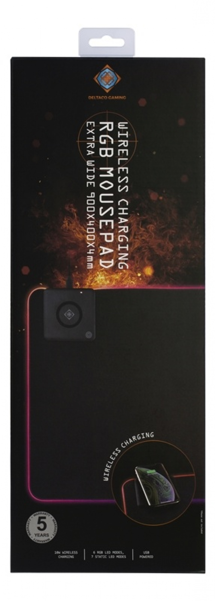 DELTACO GAMING DMP320 RGB mousepad, fast wireless charging,900x400x4mm DELTACO GAMING DMP320 RGB mousepad, fast wireless charging,900x400x4mm