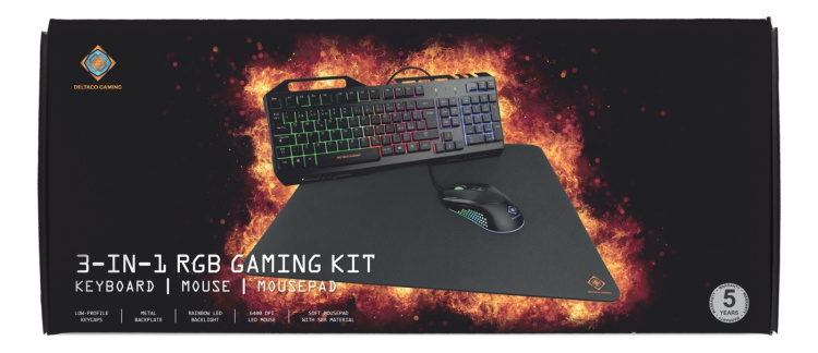 DELTACO GAMING 3-in-1 Gaming kit, Rainbow LED backlight, black