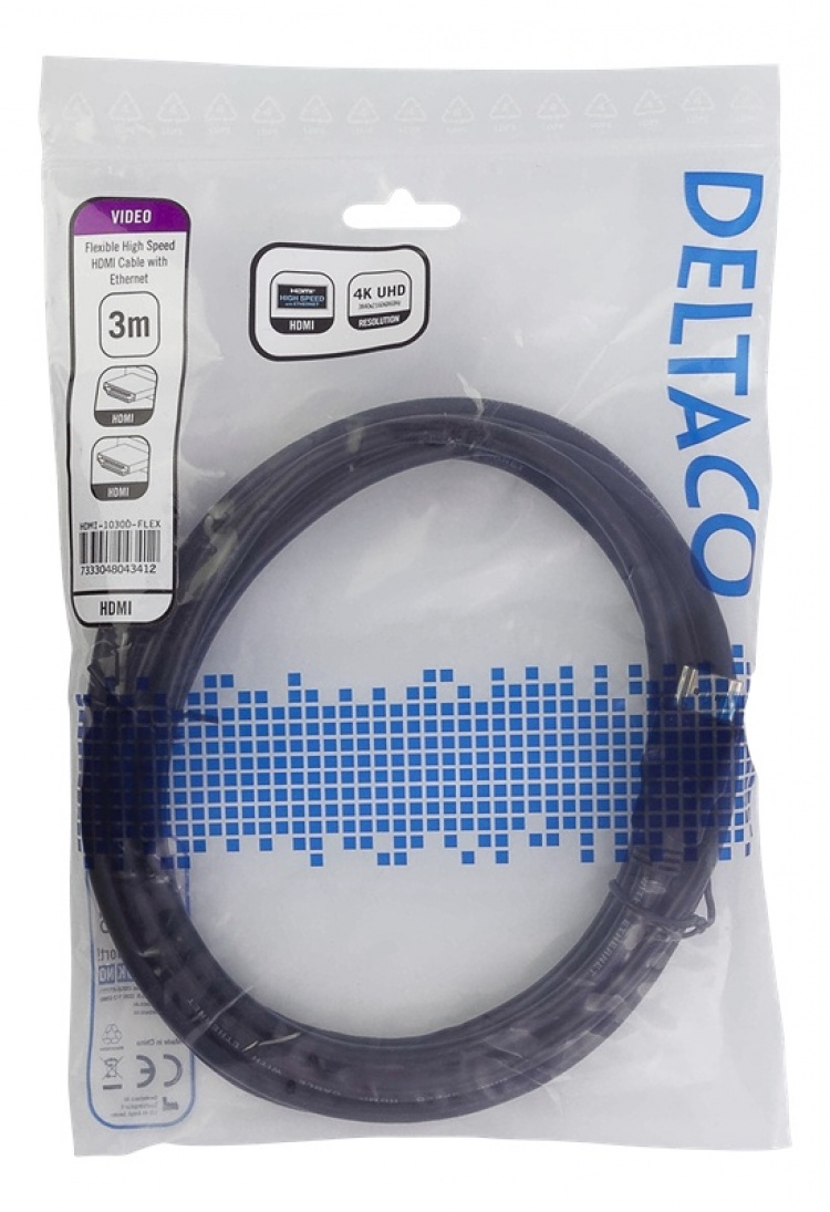 DELTACO flexibel HDMI-kabel, 4K UltraHD i 60Hz, 3m, svart DELTACO flexibel HDMI-kabel, 4K UltraHD i 60Hz, 3m, svart