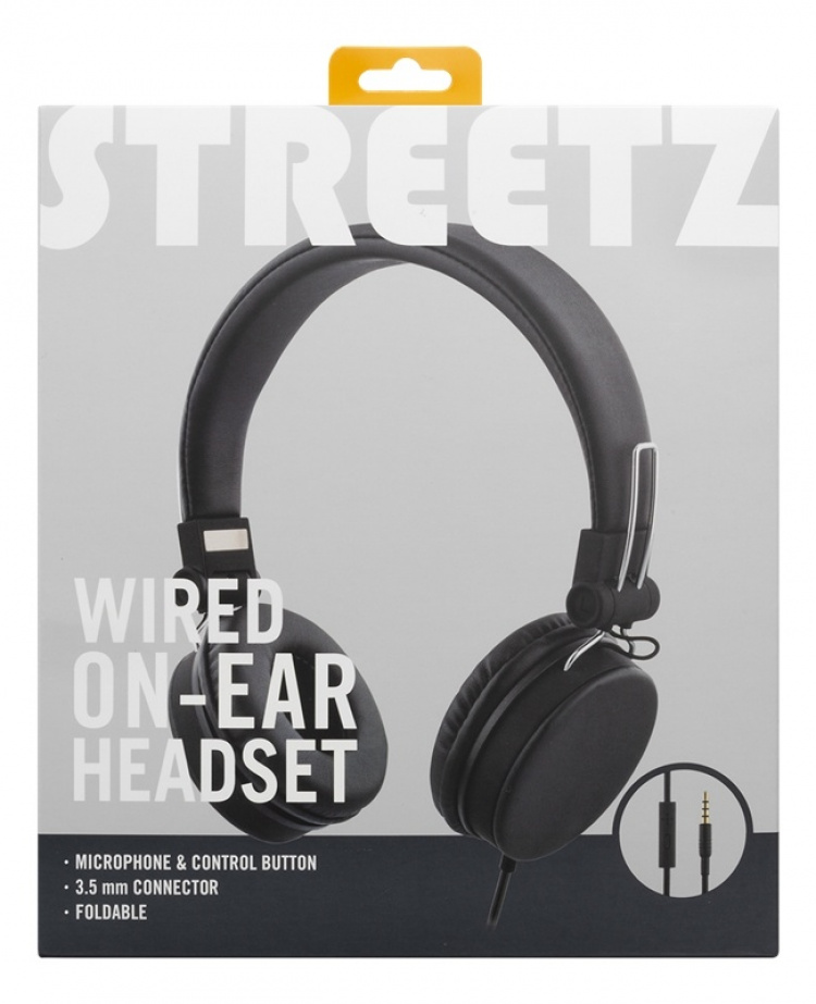 STREETZ headset for smartphone, microphone, 1-button, 1,5m, black