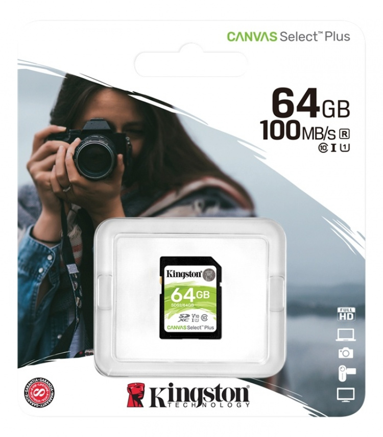 Kingston 64GB SDXC Canvas Select Plus 100R C10 UHS-I U1 V10