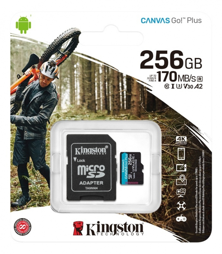 Kingston 256GB microSDXC Canvas Go Plus 170R A2 U3 V30 Card + ADP Kingston 256GB microSDXC Canvas Go Plus 170R A2 U3 V30 Card + ADP