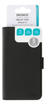 DELTACO wallet case 2-in-1, iPhone 11, magnetic back cover