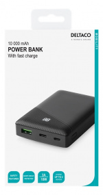 DELTACO power bank 10 000 mAh, 1x USB-C PD, 1x USB-A Fast Charge