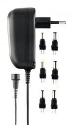 DELTACO nätadapter 110-230V till 3-12V DC, 600 mA, utbytbara kontakter