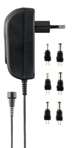 DELTACO switchable power supply, 100-240 V, 3-12 V, 1,5 A, 6 tips
