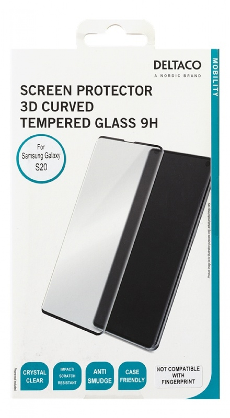 DELTACO screen protector, Samsung Galaxy S20, 3D curved glass DELTACO screen protector, Samsung Galaxy S20, 3D curved glass