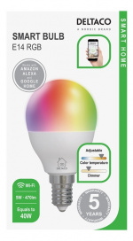 DELTACO SMART HOME LED-lampa, E14, WiFI 2,4GHz, 5W, 470lm, dimbar, 2700K-6500K, DELTACO SMART HOME LED-lampa, E14, WiFI 2,4GHz, 5W, 470lm, dimbar, 2700K-6500K,