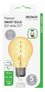 DELTACO SMART HOME FILAMENT LED-lampa, E27, WiFI, 5.5W, 1800K-6500K