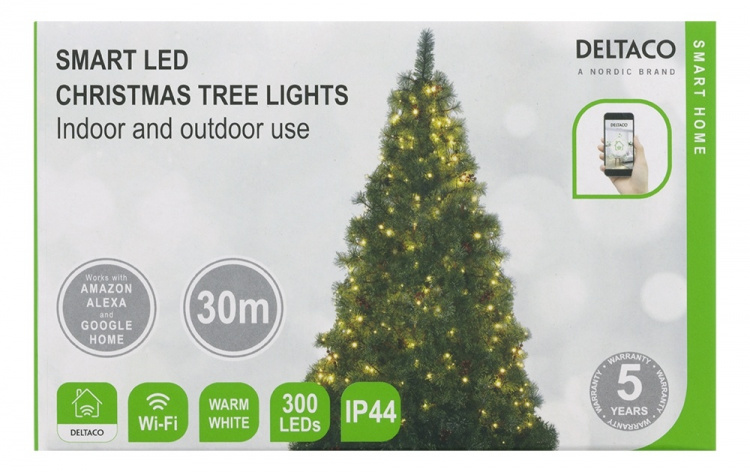 DELTACO SMART HOME Tree light,2m,10strings,300L,WW,adapter,IP44