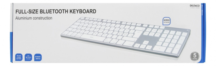DELTACO fullsize bluetooth keyboard, aluminium, rechargeable battery, DELTACO fullsize bluetooth keyboard, aluminium, rechargeable battery,