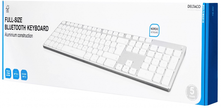 DELTACO fullsize bluetooth keyboard, aluminium, rechargeable battery, DELTACO fullsize bluetooth keyboard, aluminium, rechargeable battery,